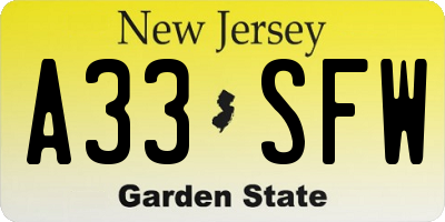 NJ license plate A33SFW