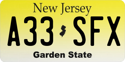 NJ license plate A33SFX