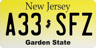 NJ license plate A33SFZ
