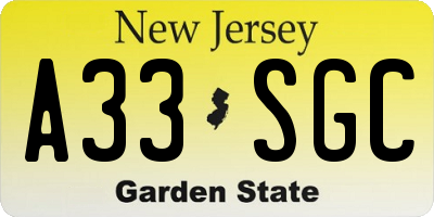 NJ license plate A33SGC