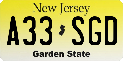 NJ license plate A33SGD
