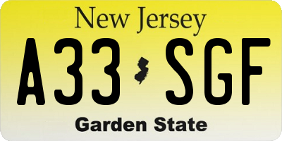 NJ license plate A33SGF