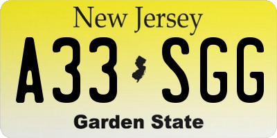 NJ license plate A33SGG