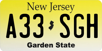 NJ license plate A33SGH