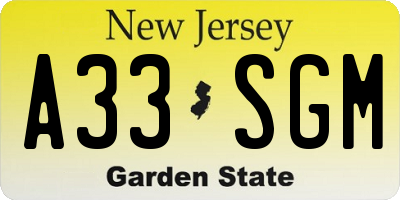 NJ license plate A33SGM