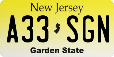 NJ license plate A33SGN