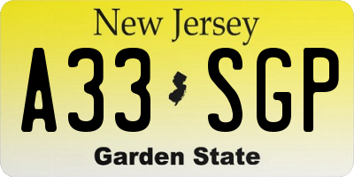NJ license plate A33SGP