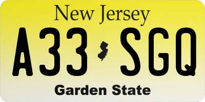 NJ license plate A33SGQ