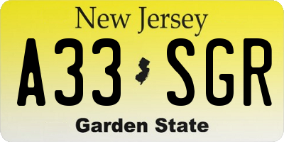 NJ license plate A33SGR