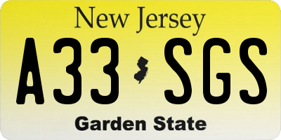 NJ license plate A33SGS