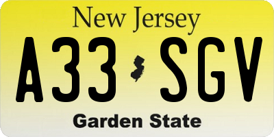 NJ license plate A33SGV
