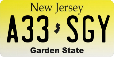 NJ license plate A33SGY