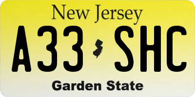 NJ license plate A33SHC
