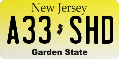 NJ license plate A33SHD