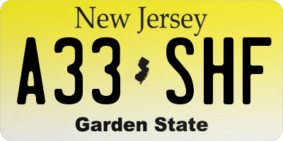 NJ license plate A33SHF
