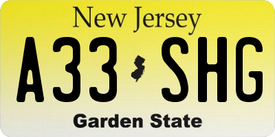 NJ license plate A33SHG