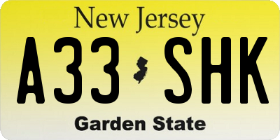 NJ license plate A33SHK