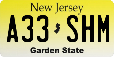 NJ license plate A33SHM