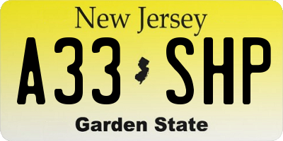 NJ license plate A33SHP