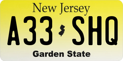 NJ license plate A33SHQ
