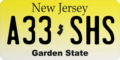 NJ license plate A33SHS