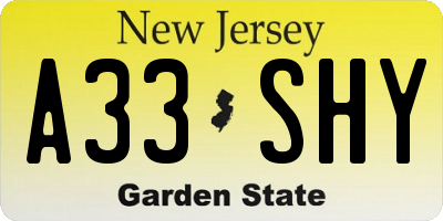 NJ license plate A33SHY