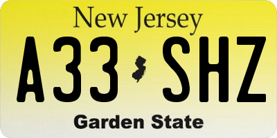 NJ license plate A33SHZ