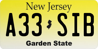 NJ license plate A33SIB
