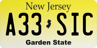 NJ license plate A33SIC