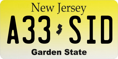 NJ license plate A33SID