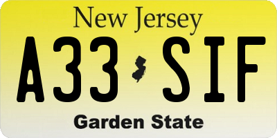 NJ license plate A33SIF