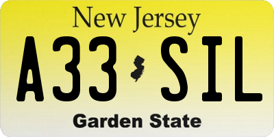NJ license plate A33SIL