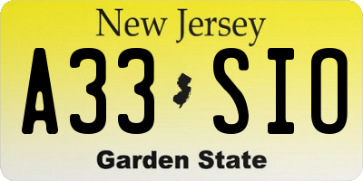 NJ license plate A33SIO