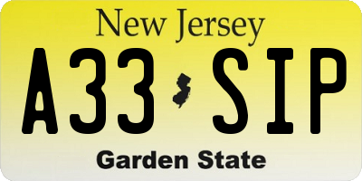 NJ license plate A33SIP