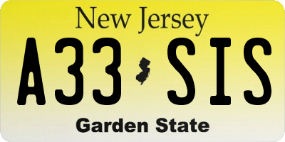 NJ license plate A33SIS