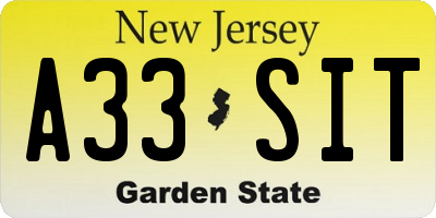 NJ license plate A33SIT