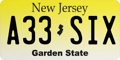 NJ license plate A33SIX