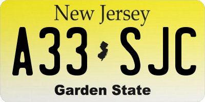 NJ license plate A33SJC