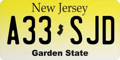 NJ license plate A33SJD