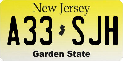 NJ license plate A33SJH