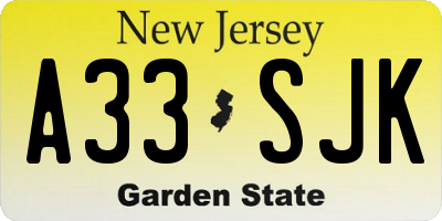 NJ license plate A33SJK