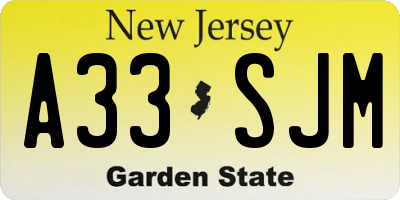 NJ license plate A33SJM