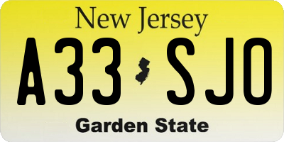 NJ license plate A33SJO