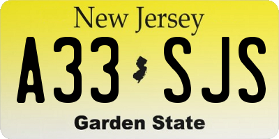 NJ license plate A33SJS