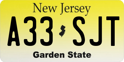 NJ license plate A33SJT