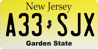 NJ license plate A33SJX