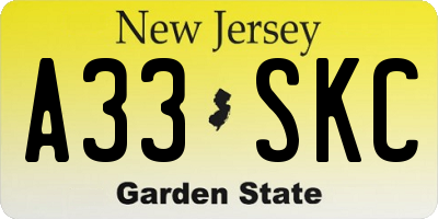 NJ license plate A33SKC