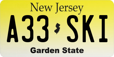 NJ license plate A33SKI