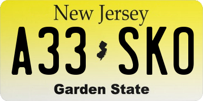 NJ license plate A33SKO