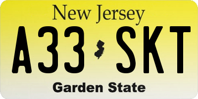 NJ license plate A33SKT